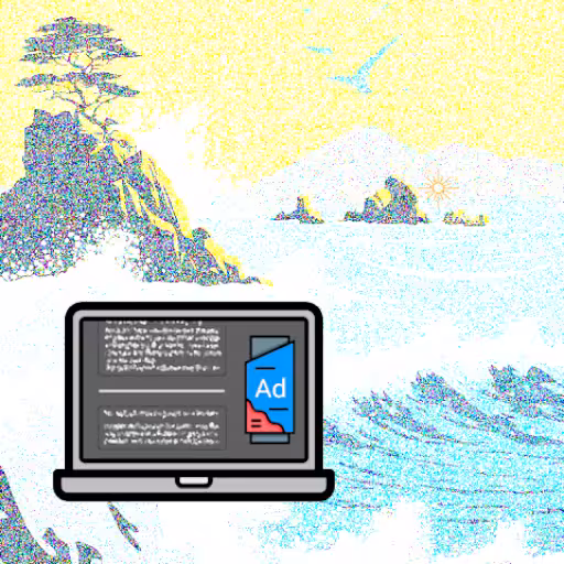 A square panel, showcasing a display marketing logo over a pixelated rocky coastline image.