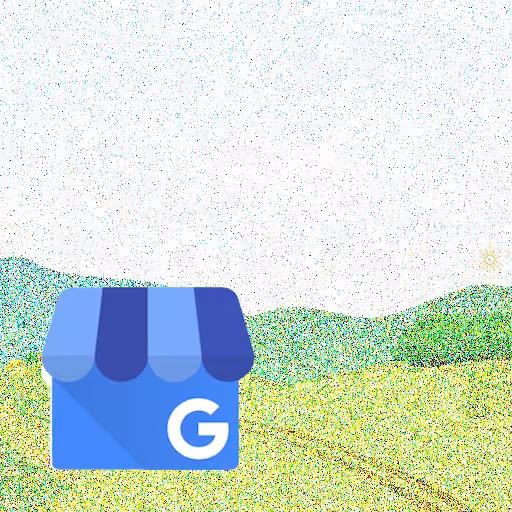 A square panel showcasing the blue Google Business Profile logo over a pixelated prairie image.
