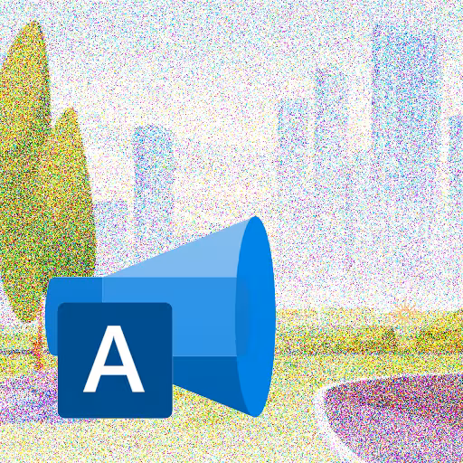 A square panel showcasing the blue Microsoft Advertising logo over a pixelated daytime city image.