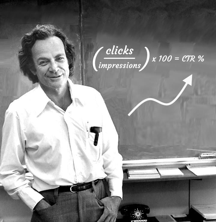 A black and white image of an older Richard Feynman teaching in a classroom in front of a black chalkboard.