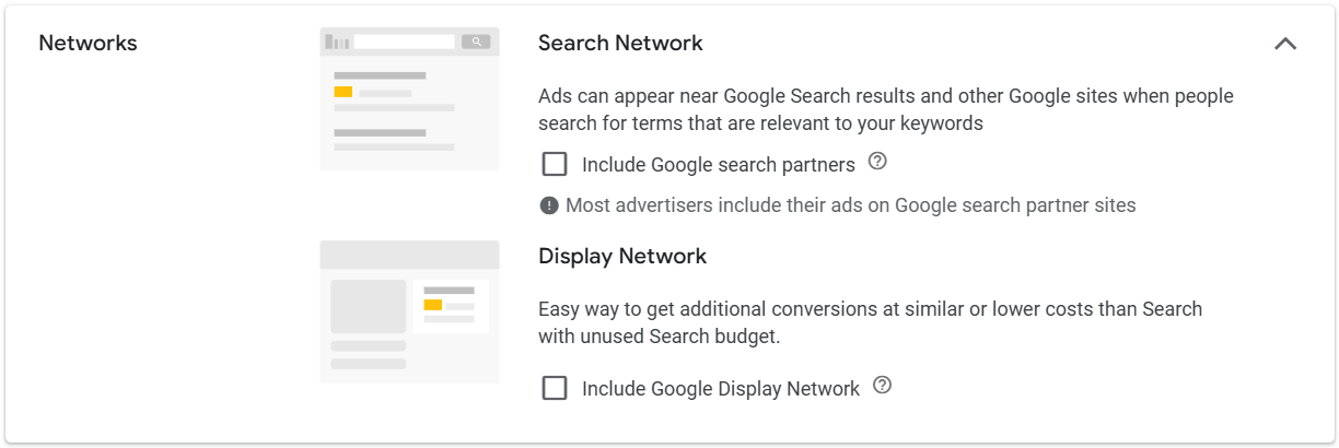 A screenshot of the Google Ads interface showing the opt-in settings for secondary traffic networks.